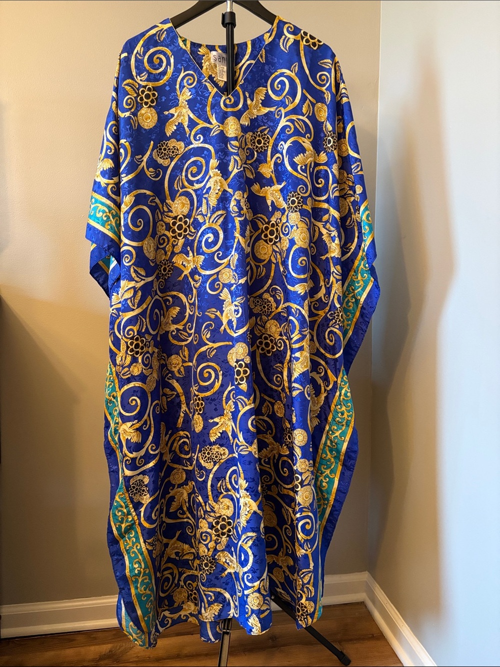 Sante Royal Blue & Gold Printed Kaftan Maxi Dress, One Size